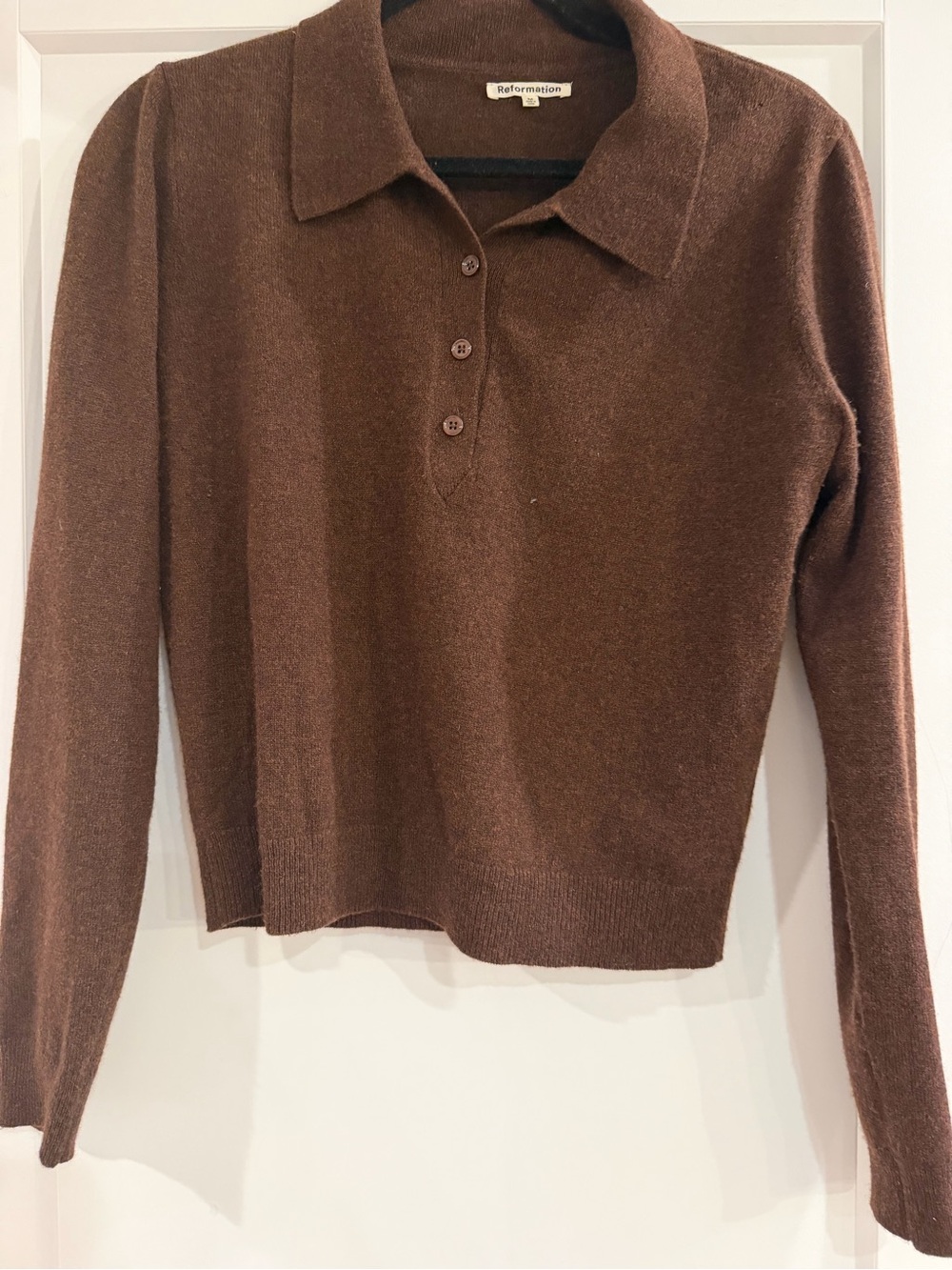 Reformation Cashmere Chocolate Brown Polo Knit Sweater size M